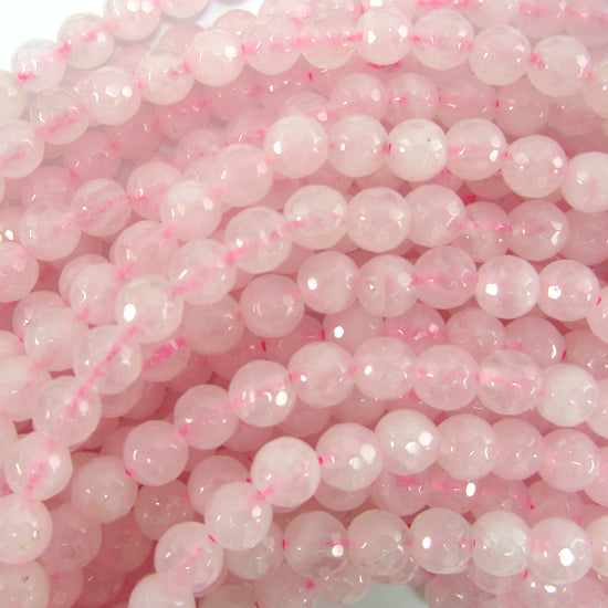 Natural Faceted Pink Rose Quartz Round Beads 15" Strand 4mm 6mm 8mm 10mm 12mm - Eagle Beadz