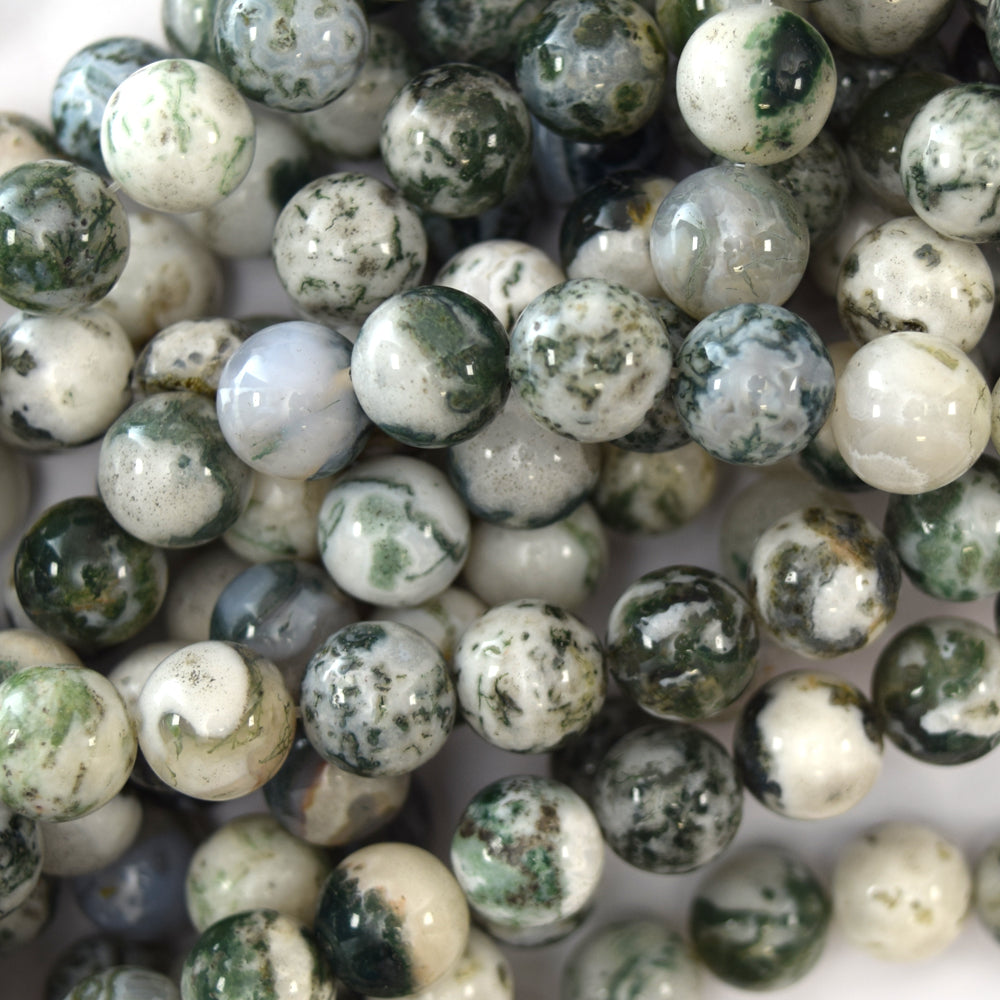 Natural Green White Tree Agate Round Beads Gemstone 15" Strand 6mm 8mm 10mm