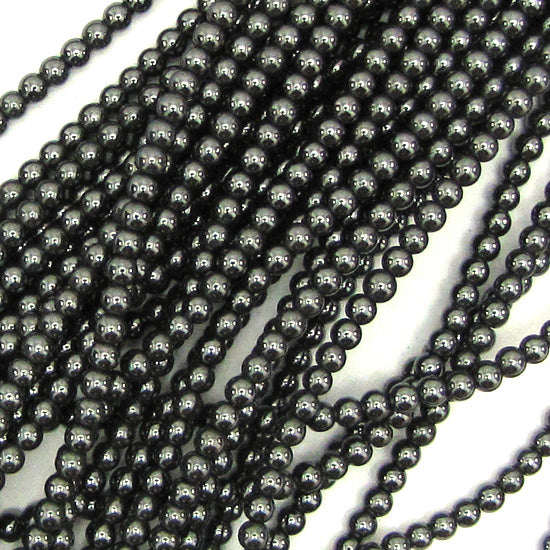 Natural Black Hematite Round Beads 15" Strand 2mm 3mm 4mm 6mm 8mm 10mm 12mm - Eagle Beadz