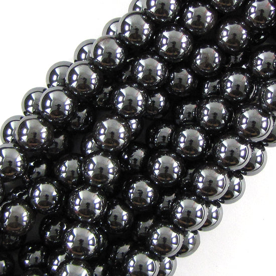 Natural Black Hematite Round Beads 15" Strand 2mm 3mm 4mm 6mm 8mm 10mm 12mm - Eagle Beadz