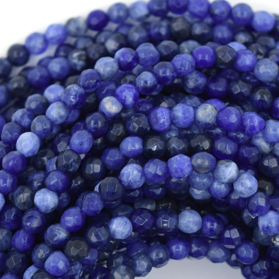 Natural Faceted Blue Sodalite Round Beads 14.5" Strand 4mm 6mm 8mm 10mm 12mm - Eagle Beadz