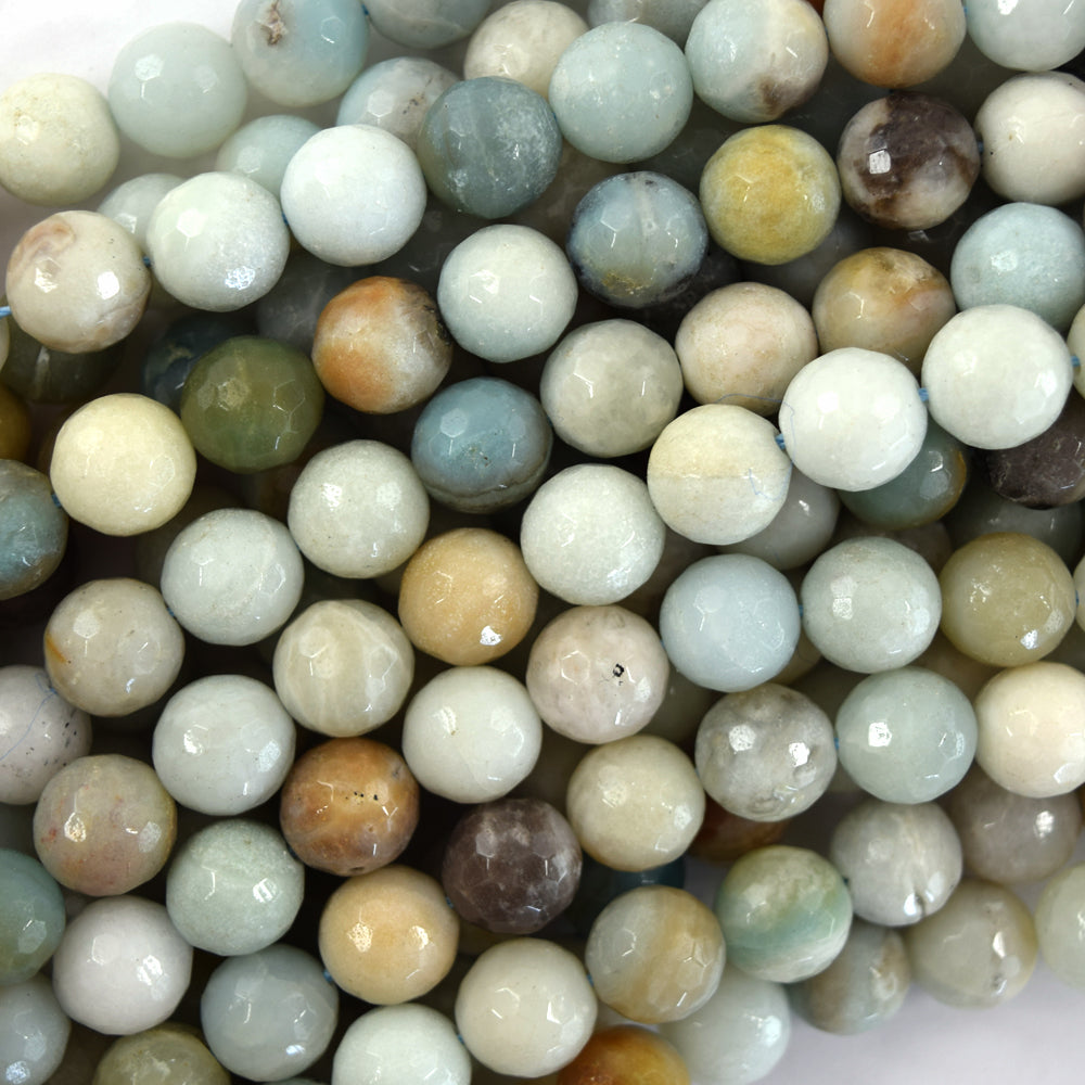 Natural Faceted Amazonite Round Beads Gemstone 14.5" Strand 4mm 6mm 8mm 10mm