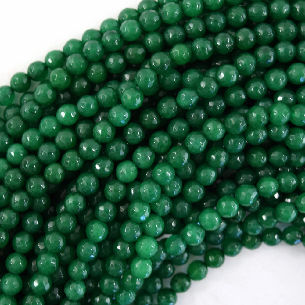 Faceted Emerald Green Jade Round Beads 15" Strand 3mm 4mm 6mm 8mm 10mm 12mm - Eagle Beadz
