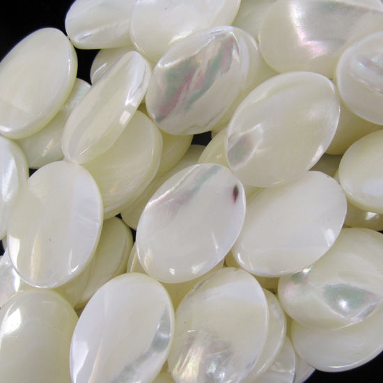 White Mother Of Pearl MOP Flat Oval Beads 15.5" Strand 14mm 18mm 20mm