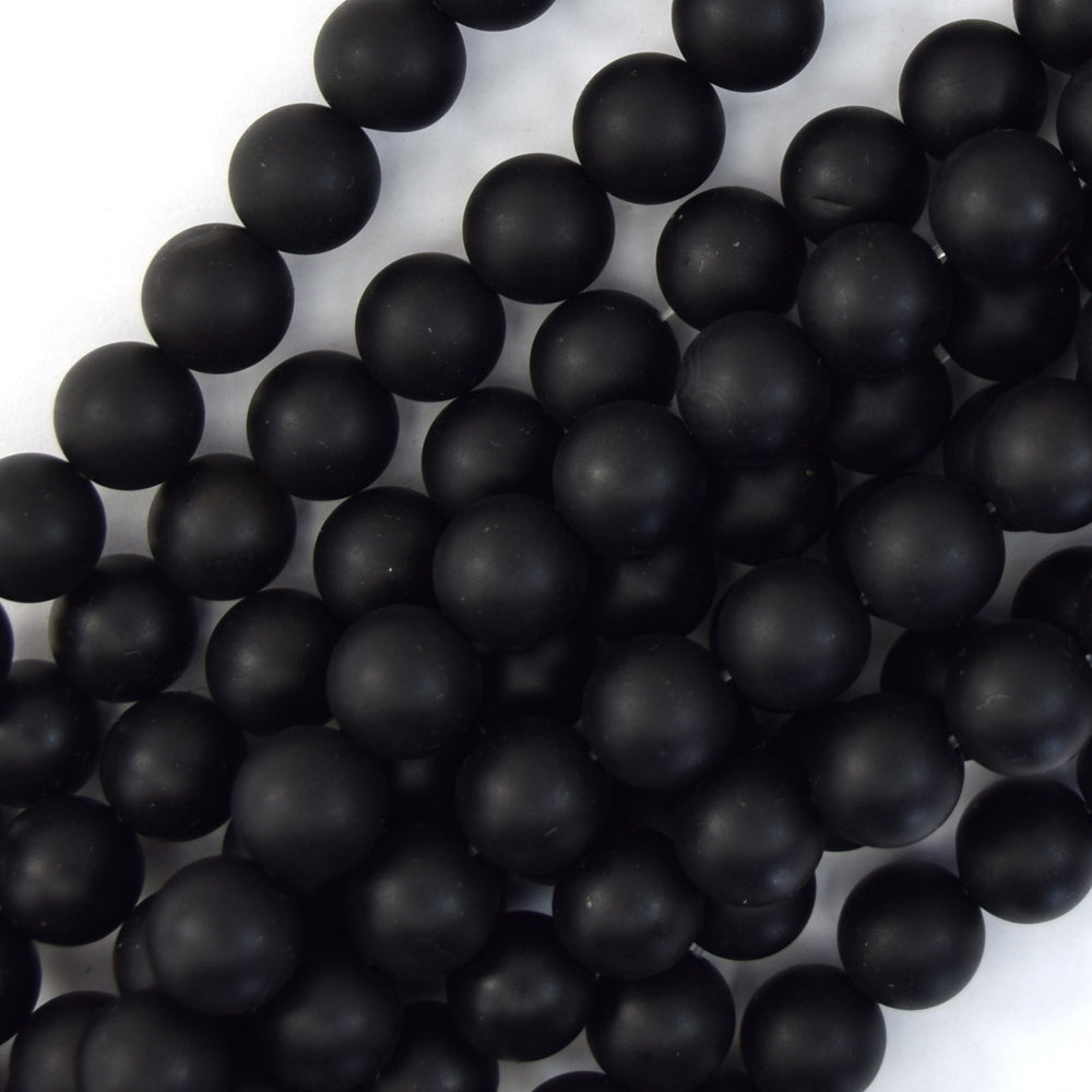 Matte Black Onyx Round Beads Gemstone 15" Strand 3mm 4mm 6mm 8mm 10mm 12mm