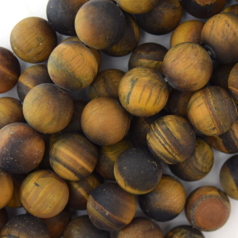 Natural Matte Tiger Eye Round Beads Gemstone 15" Strand 6mm 8mm 10mm - Eagle Beadz