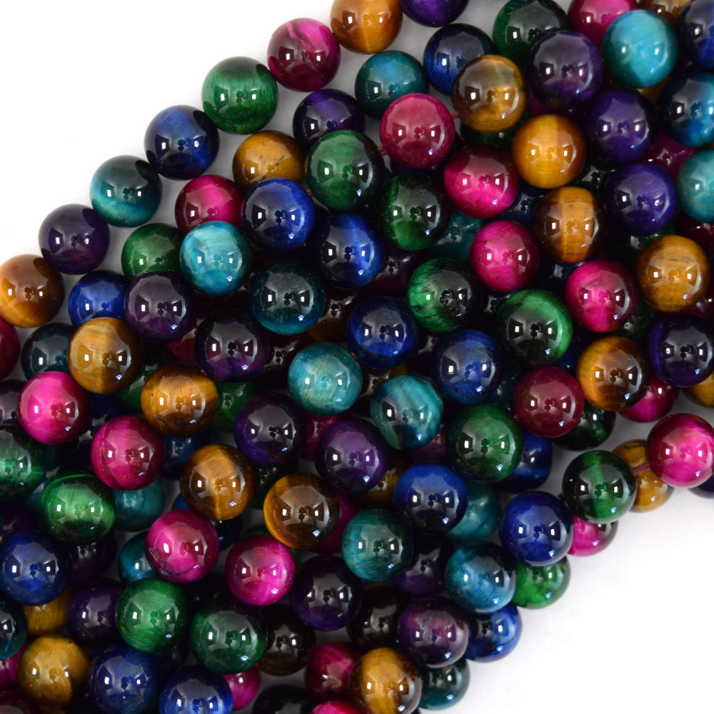 AA Rainbow Multicolor Tiger Eye Round Beads 15.5" 4mm 6mm 8mm 10mm 12mm S1 - Eagle Beadz