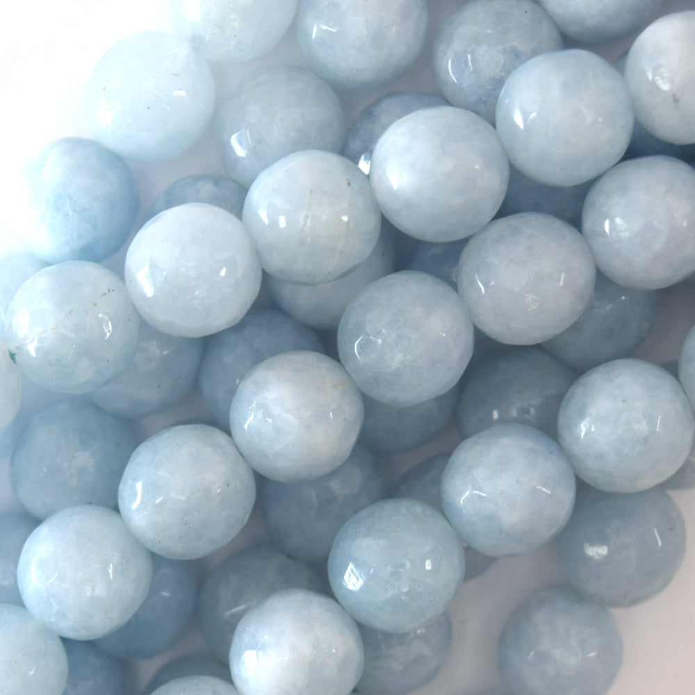 Faceted Light Blue Aquamarine Quartz Round Beads 15" Strand 6mm 8mm 10mm - Eagle Beadz