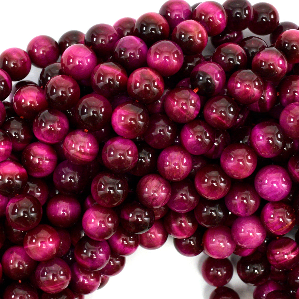 AA Magenta Tiger Eye Round Beads Gemstone 15.5" Strand 4mm 6mm 8mm 10mm 12mm - Eagle Beadz