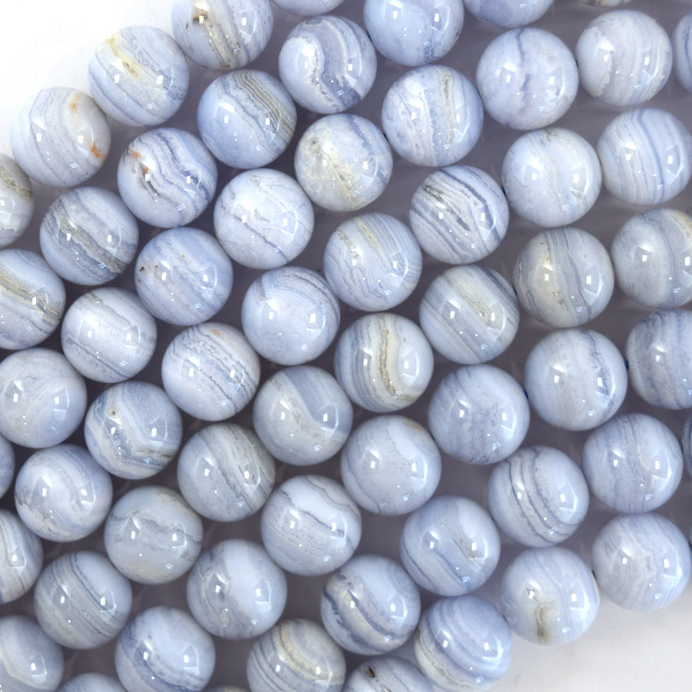 Natural Blue Lace Agate Round Beads Gemstone 15.5" Strand 4mm 6mm 8mm 10mm 12mm S1 - Eagle Beadz