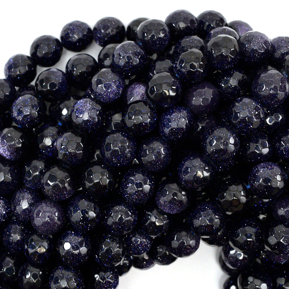 Faceted Blue Goldstone Round Beads 14" Strand Sandstone 4mm 6mm 8mm 10mm 12mm