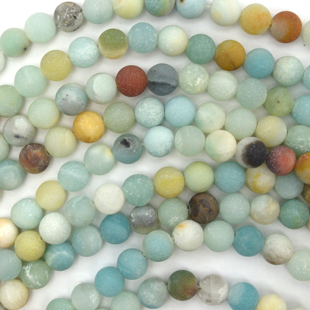 Natural Matte Multicolor Amazonite Round Beads 15" Strand 4mm 6mm 8mm 10mm - Eagle Beadz