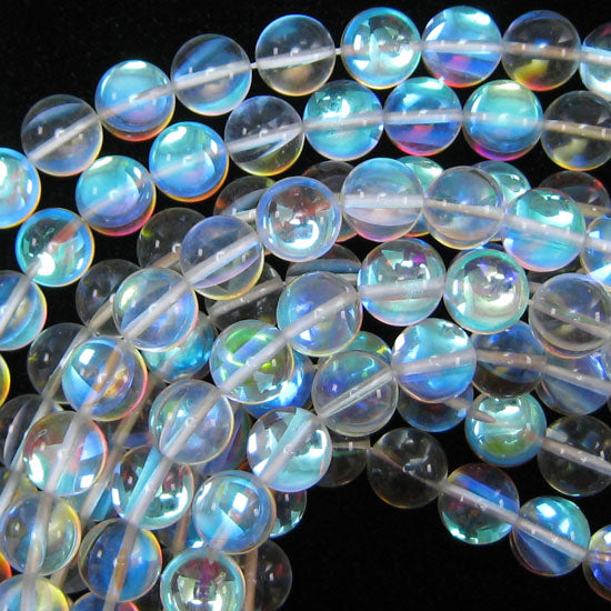 White Mystic Aura Quartz Round Beads Gmestone 14.5" Strand 6mm 8mm 10mm