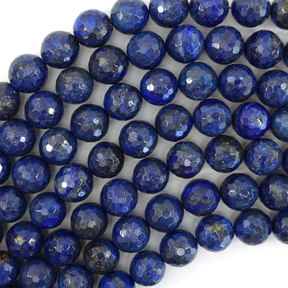 Faceted Blue Lapis Lazuli Round Beads 15" Strand 2mm 3mm 4mm 6mm 8mm 10mm - Eagle Beadz