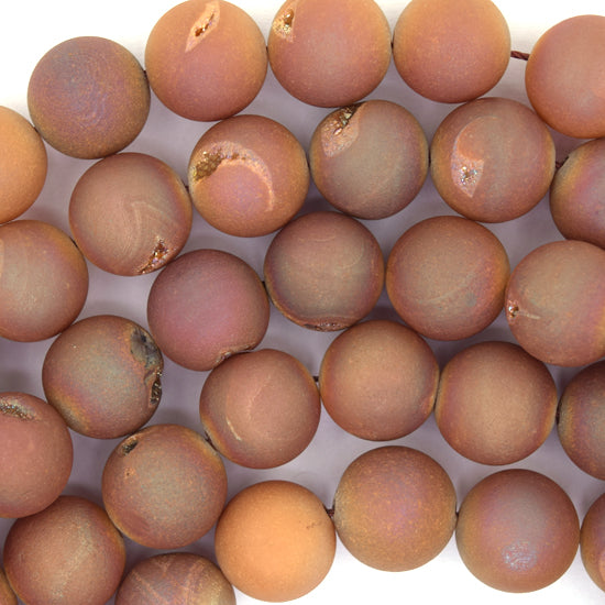 Matte Light Brown Druzy Agate Round Beads 15" Strand 6mm 8mm 10mm 12mm - Eagle Beadz