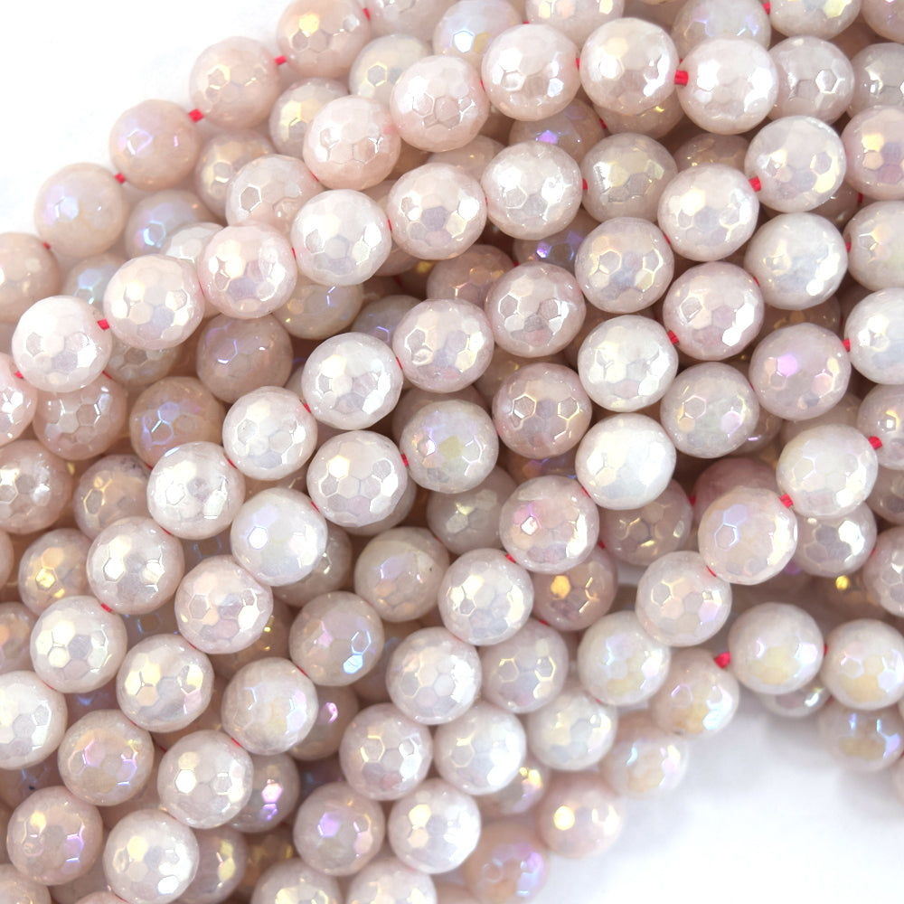 Mystic Titanium Faceted Pink Rose Quartz Round Beads 15" 6mm 8mm 10mm 12mm
