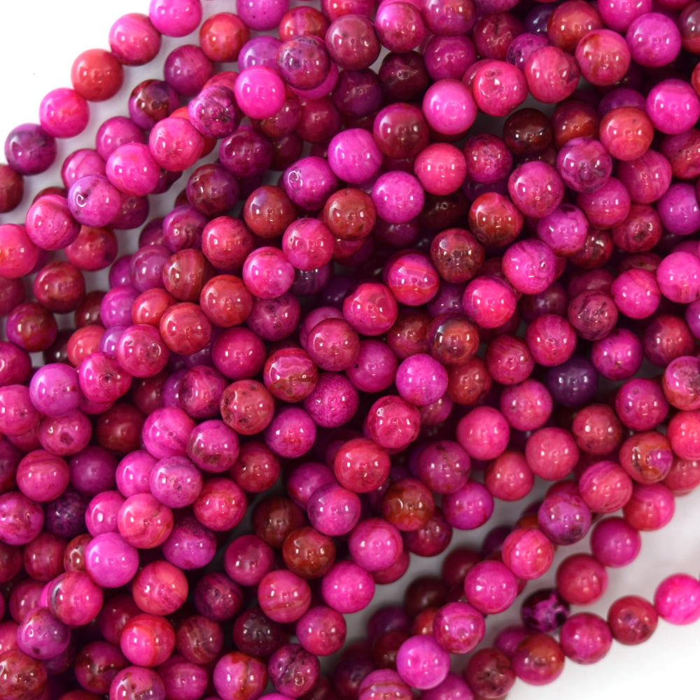 Magenta Crazy Lace Agate Round Beads Gemstone 15.5" Strand 6mm 8mm 10mm - Eagle Beadz