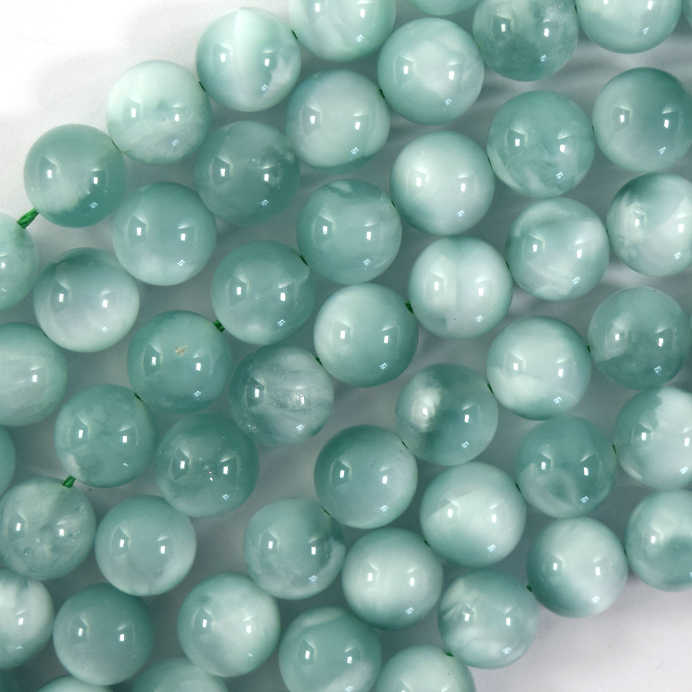 AA Natural Green Moonstone Round Beads 15.5" 4mm 6mm 8mm 10mm 12mm with eye - Eagle Beadz