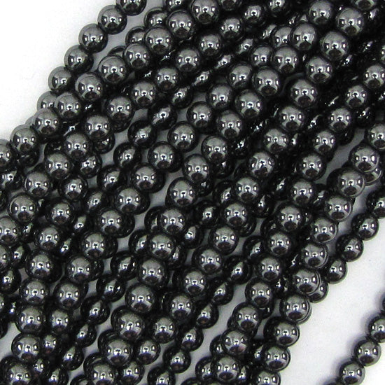 Natural Black Hematite Round Beads 15" Strand 2mm 3mm 4mm 6mm 8mm 10mm 12mm - Eagle Beadz