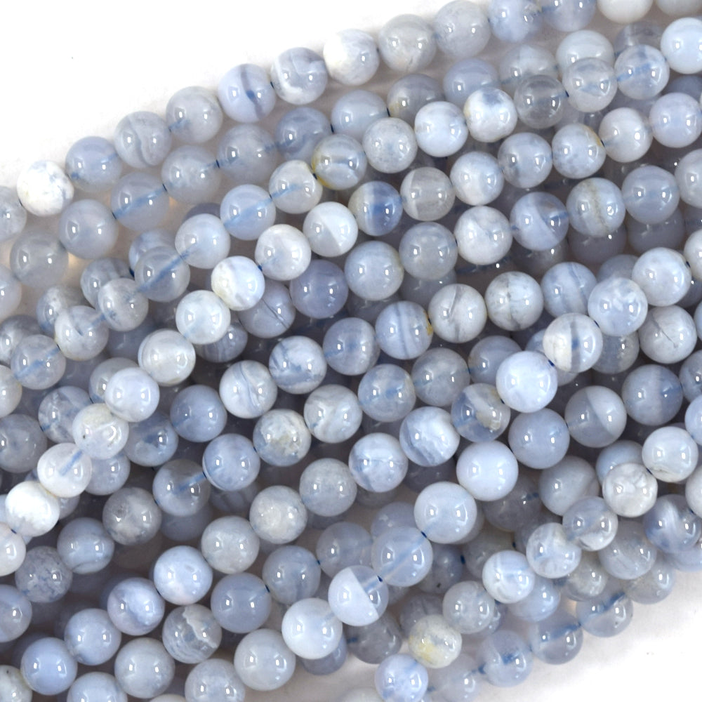 Natural Blue Lace Agate Round Beads Gemstone 15.5" Strand 4mm 6mm 8mm 10mm 12mm S1 - Eagle Beadz