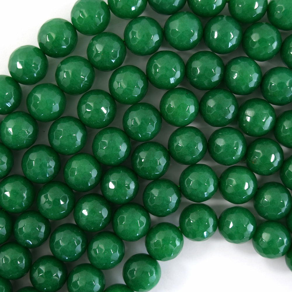 Faceted Emerald Green Jade Round Beads 15" Strand 3mm 4mm 6mm 8mm 10mm 12mm - Eagle Beadz