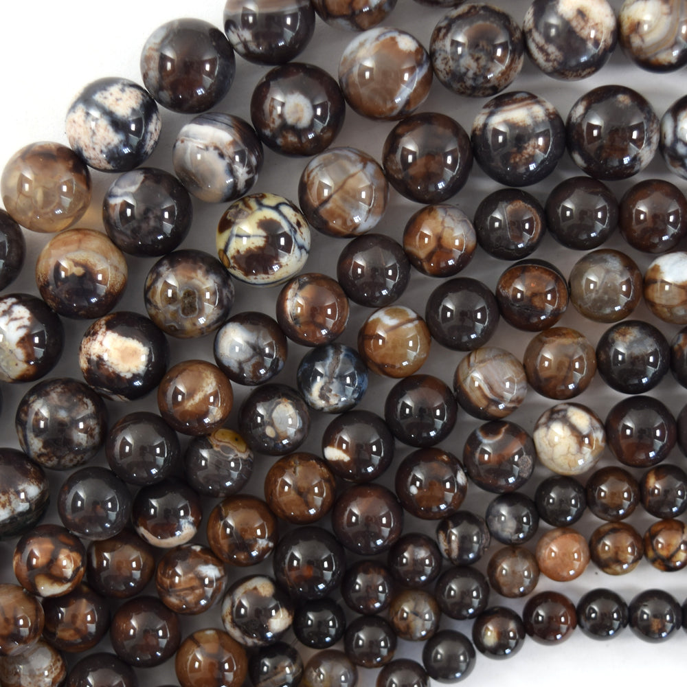 Brown Coffee Fire Agate Round beads Gemstone 15" Strand 6mm 8mm 10mm - Eagle Beadz