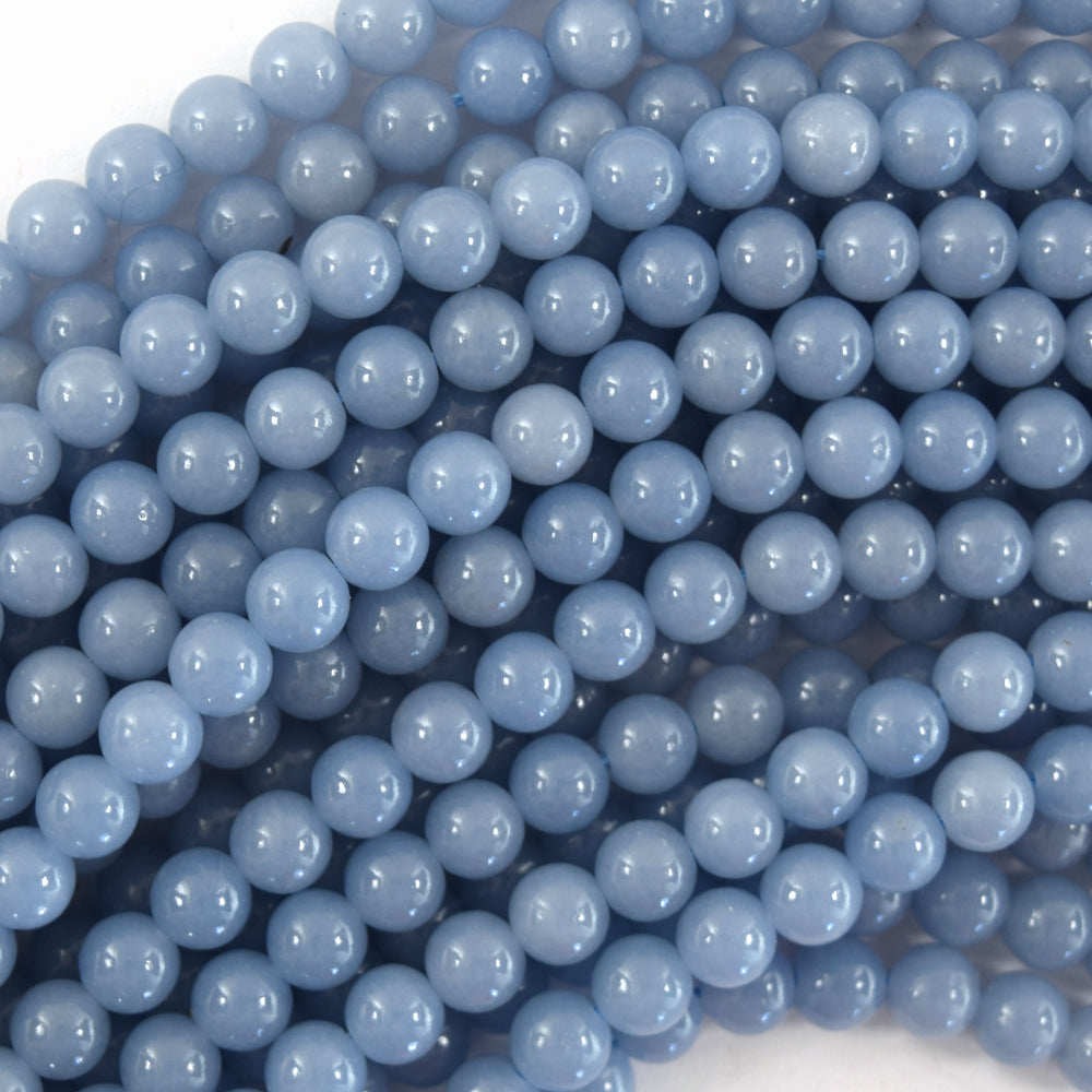 AA Natural Blue Angelite Round Beads Gemstone 15" Strand 4mm 6mm 8mm 10mm S1 - Eagle Beadz