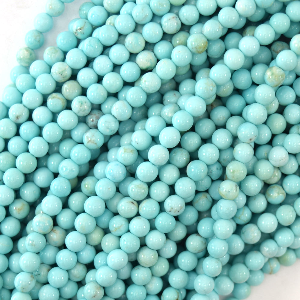 Cream Blue Turquoise Round Beads Gemstone 15.5" Strand 3mm 4mm 6mm 8mm 10mm 12mm - Eagle Beadz
