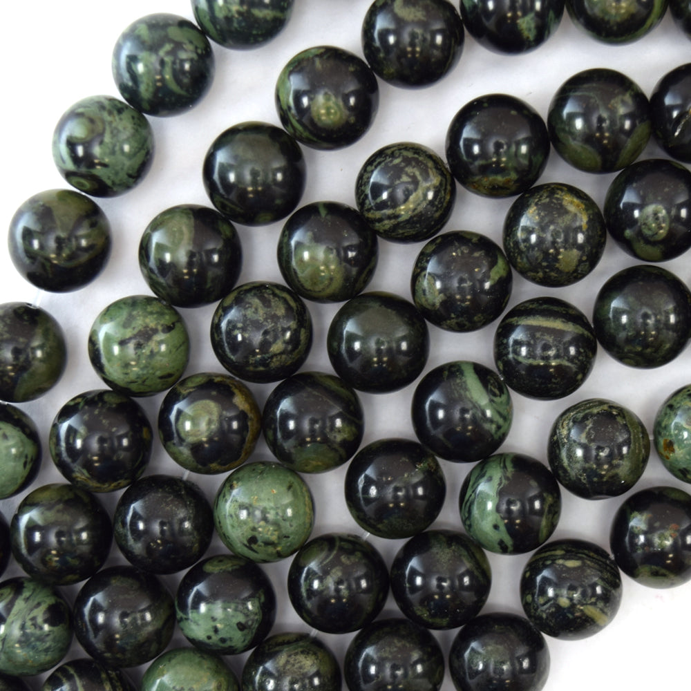 Natural Green Kambaba Jasper Round Beads 15" Strand 4mm 6mm 8mm 10mm 12mm - Eagle Beadz