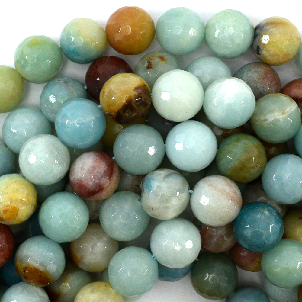 Natural Faceted Amazonite Round Beads Gemstone 14.5" Strand 4mm 6mm 8mm 10mm
