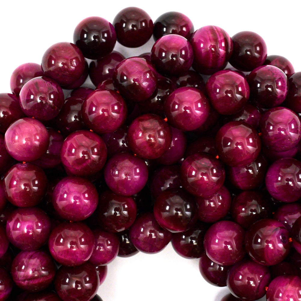 AA Magenta Tiger Eye Round Beads Gemstone 15.5" Strand 4mm 6mm 8mm 10mm 12mm - Eagle Beadz