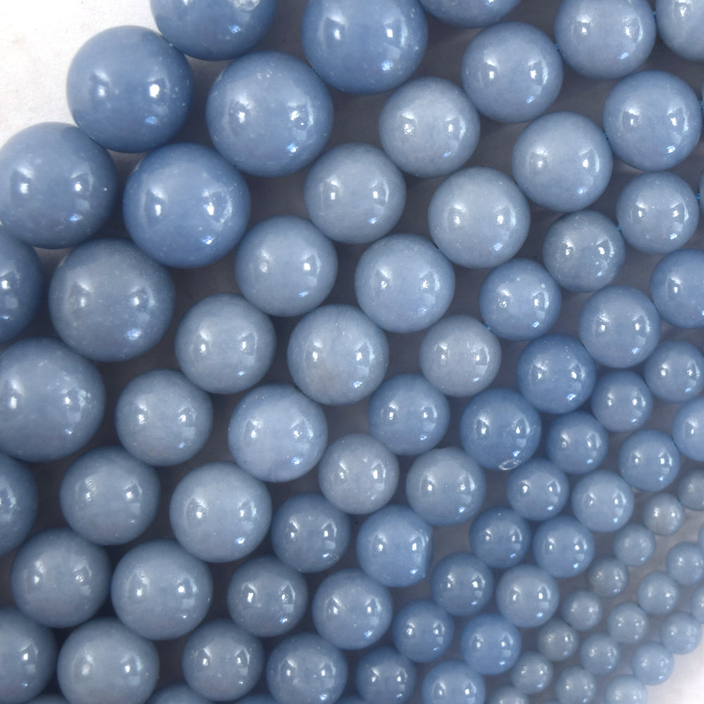 AA Natural Blue Angelite Round Beads Gemstone 15" Strand 4mm 6mm 8mm 10mm S1 - Eagle Beadz