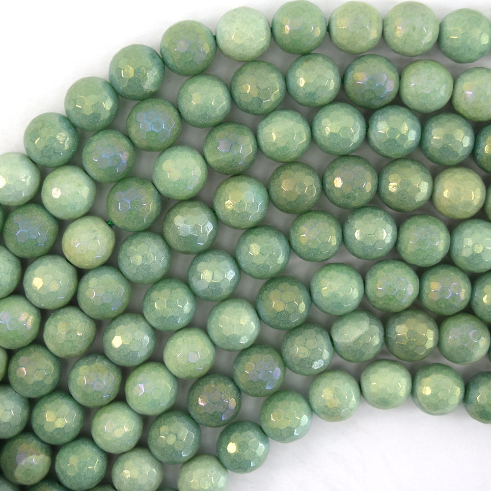 Mystic Titanium Faceted Green Aventurine Round Beads 15" Strand 6mm 8mm 10mm - Eagle Beadz