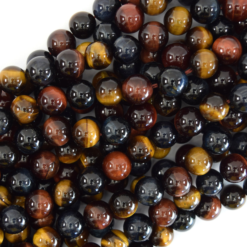 AA Yellow Blue Red Tiger Eye Round Beads 15" Strand 6mm 8mm 10mm - Eagle Beadz