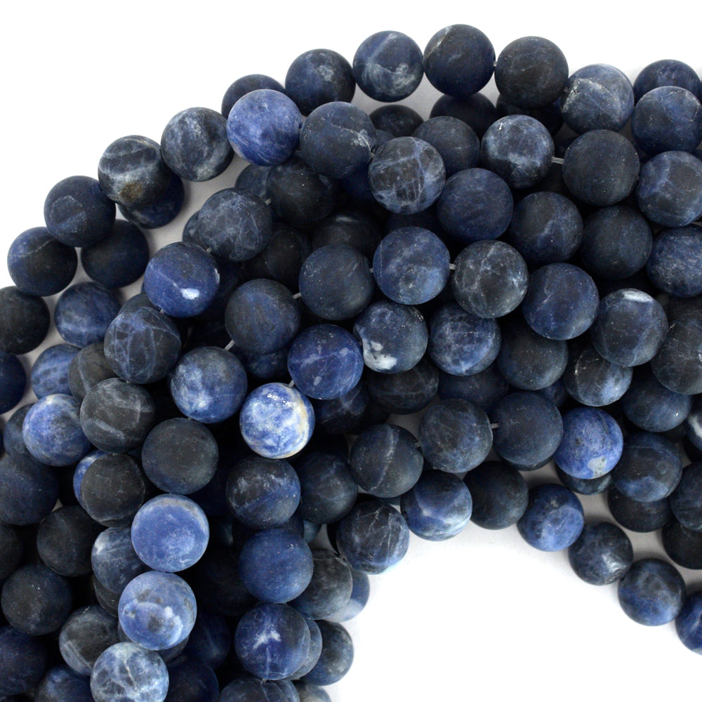 Natural Matte Blue Sodalite Round Beads Gemstone 15.5" Strand 4mm 6mm 8mm 10mm - Eagle Beadz