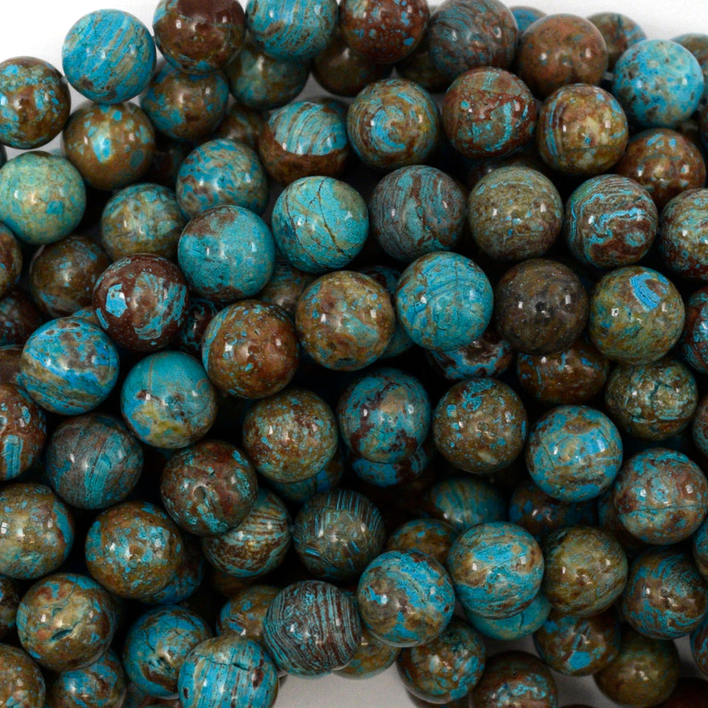 Brown Blue Turquoise Round Beads Gemstone 15" Strand 4mm 6mm 8mm 10mm 12mm - Eagle Beadz