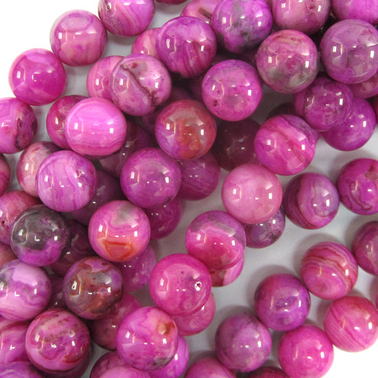 Magenta Crazy Lace Agate Round Beads Gemstone 15.5" Strand 6mm 8mm 10mm - Eagle Beadz