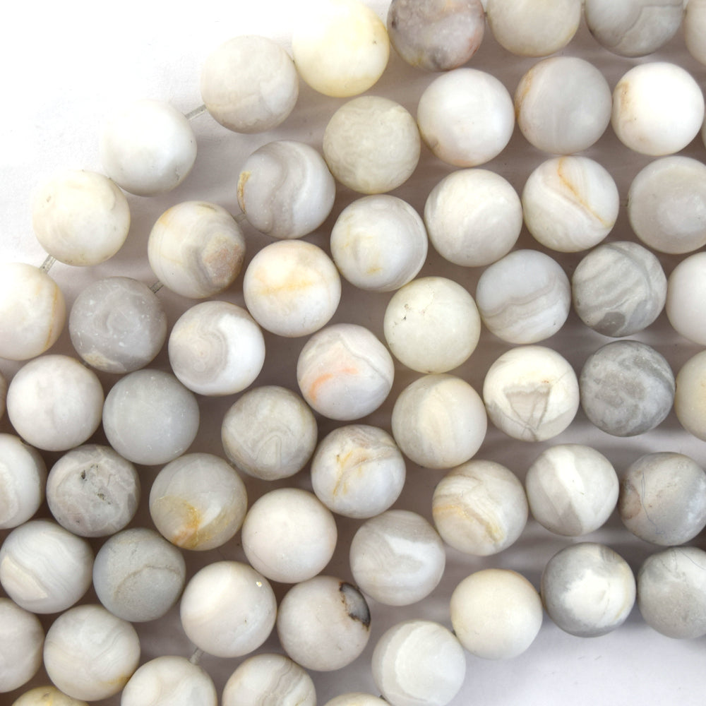 Natural Matte Cream Crazy Lace Agate Round Beads Gemstone 15" 6mm 8mm 10mm - Eagle Beadz