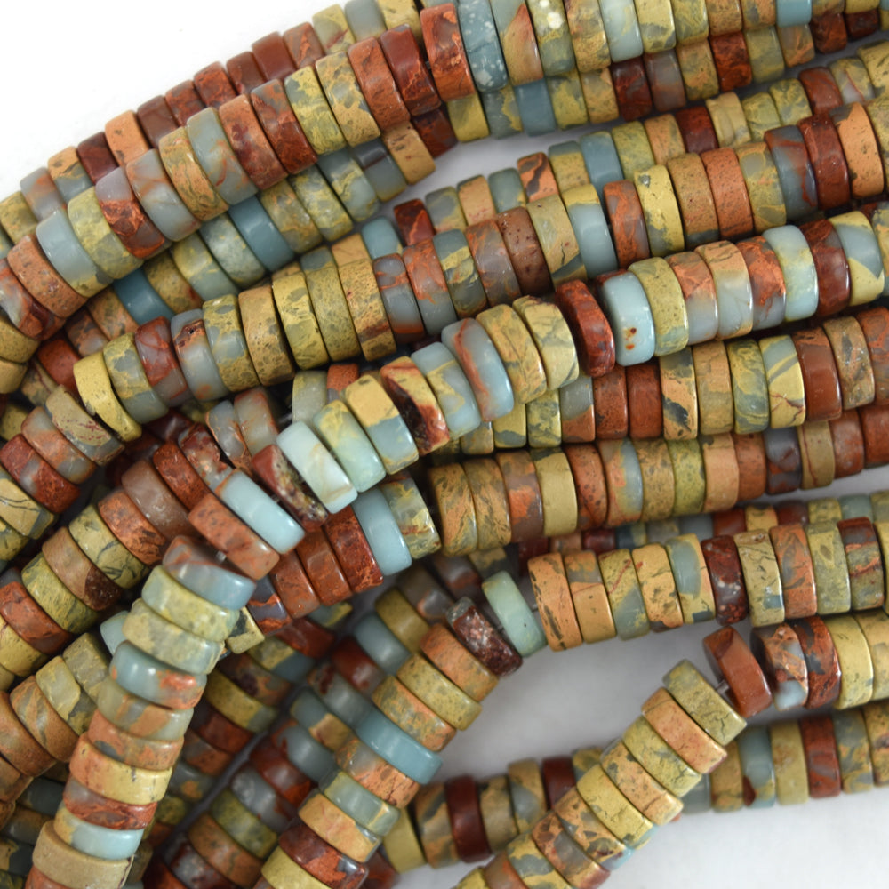 Natural Brown Blue Snake Skin Jasper Heishi Disc Beads 15.5" Strand 4mm 6mm 8mm - Eagle Beadz