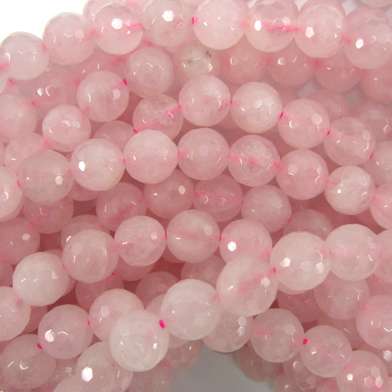 Natural Faceted Pink Rose Quartz Round Beads 15" Strand 4mm 6mm 8mm 10mm 12mm - Eagle Beadz
