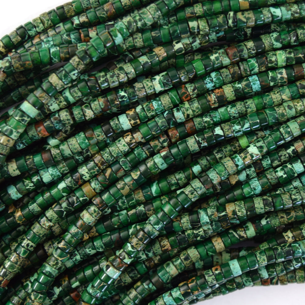 2x4mm Sea Sediment Jasper Heishi Disc Beads 15.5" Strand blue magenta green 4mm - Eagle Beadz