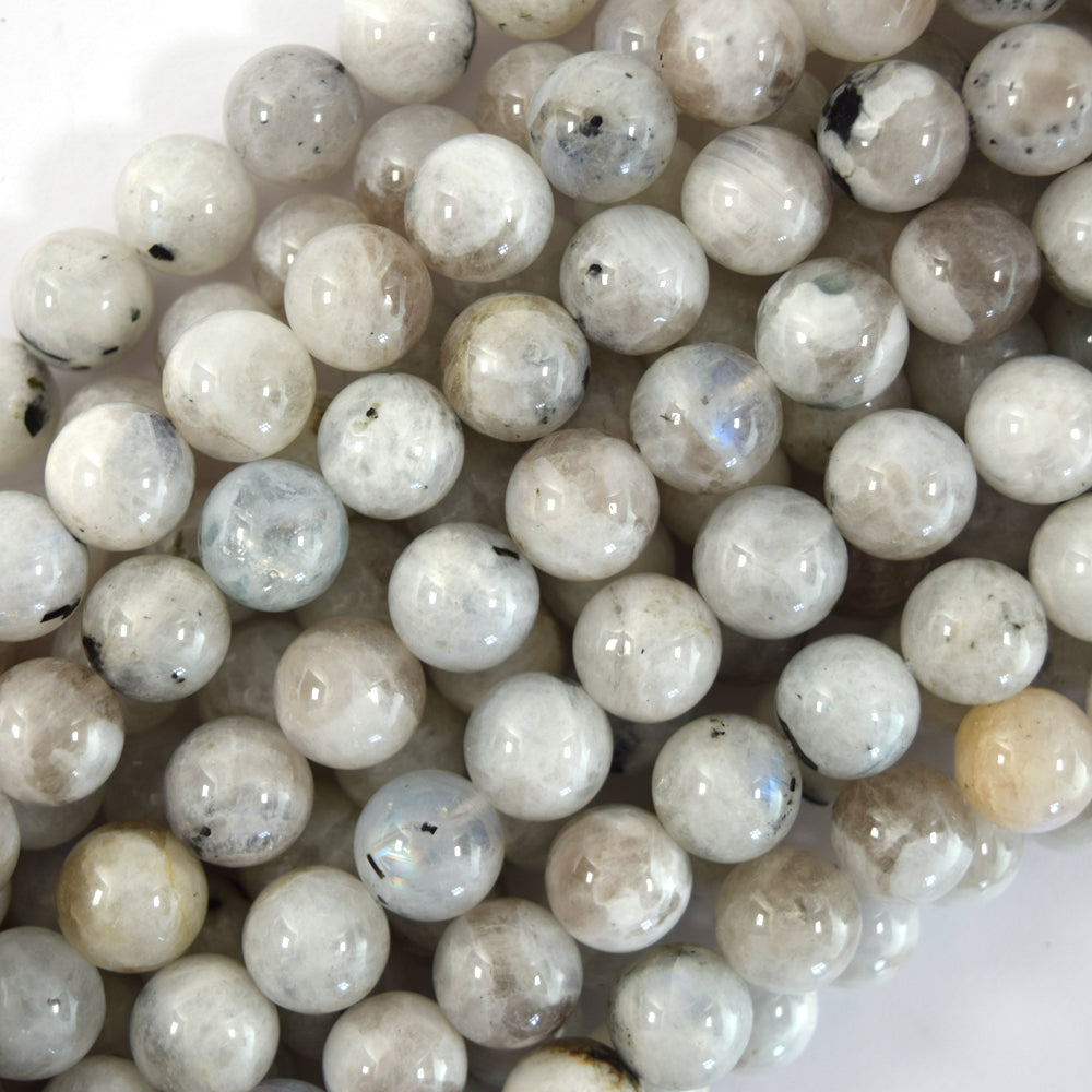 Natural Black Matrix Moonstone Round Beads 15.5" Strand 4mm 6mm 8mm 10mm S2 - Eagle Beadz