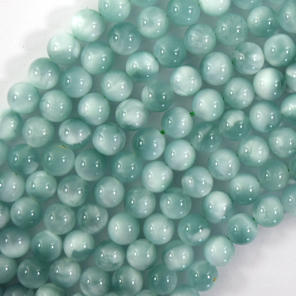AA Natural Green Moonstone Round Beads 15.5" 4mm 6mm 8mm 10mm 12mm with eye - Eagle Beadz