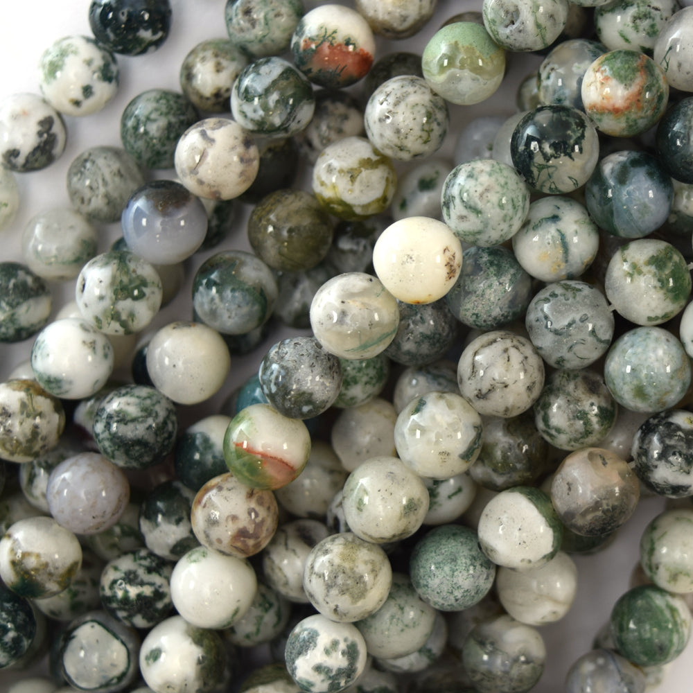Natural Green White Tree Agate Round Beads Gemstone 15" Strand 6mm 8mm 10mm