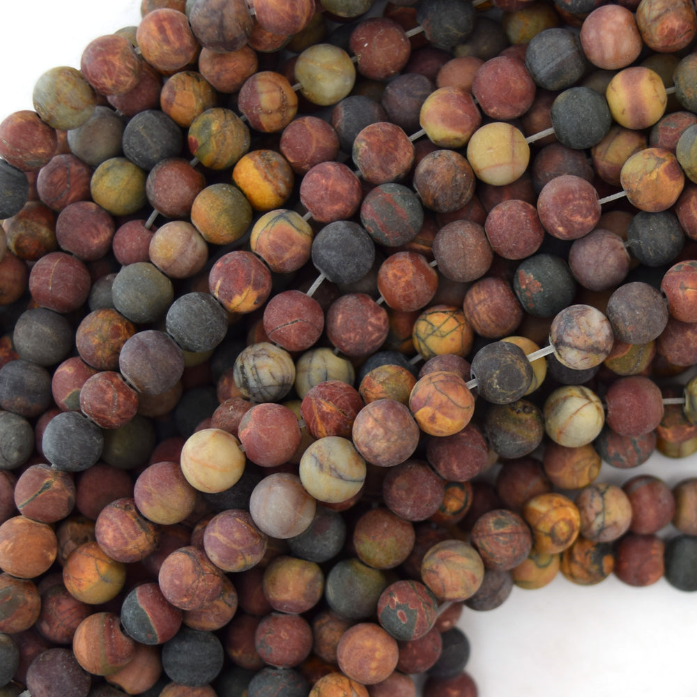 Natural Matte Multicolor Picasso Jasper Round Beads 15" Strand 6mm 8mm 10mm