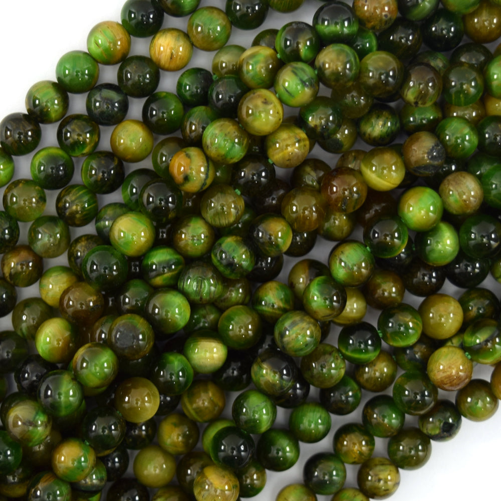 AA Apple Green Tiger Eye Round Beads Gemstone 15" Strand 4mm 6mm 8mm 10mm 12mm - Eagle Beadz