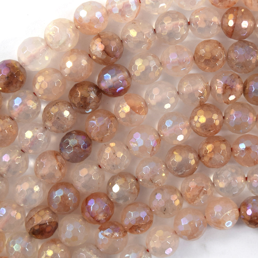 Mystic Titanium Faceted Pink Healer Quartz Round Beads 15" Strand 6mm 8mm 10mm - Eagle Beadz