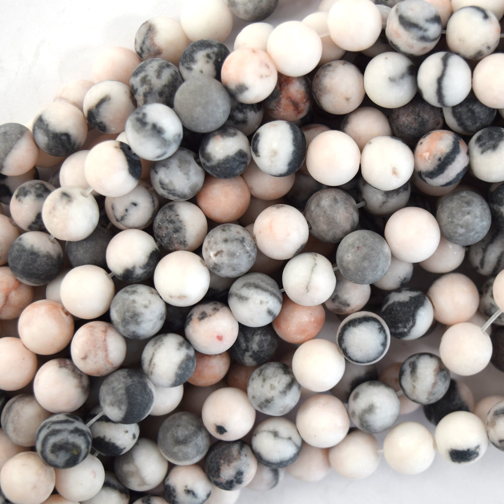 Natural Matte Pink Zebra Jasper Round Beads Gemstone 14.5" Strand 6mm 8mm 10mm