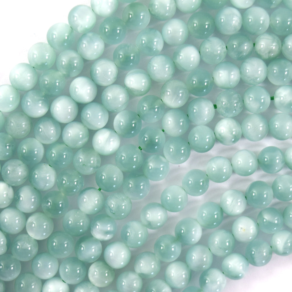 AA Natural Green Moonstone Round Beads 15.5" 4mm 6mm 8mm 10mm 12mm with eye - Eagle Beadz
