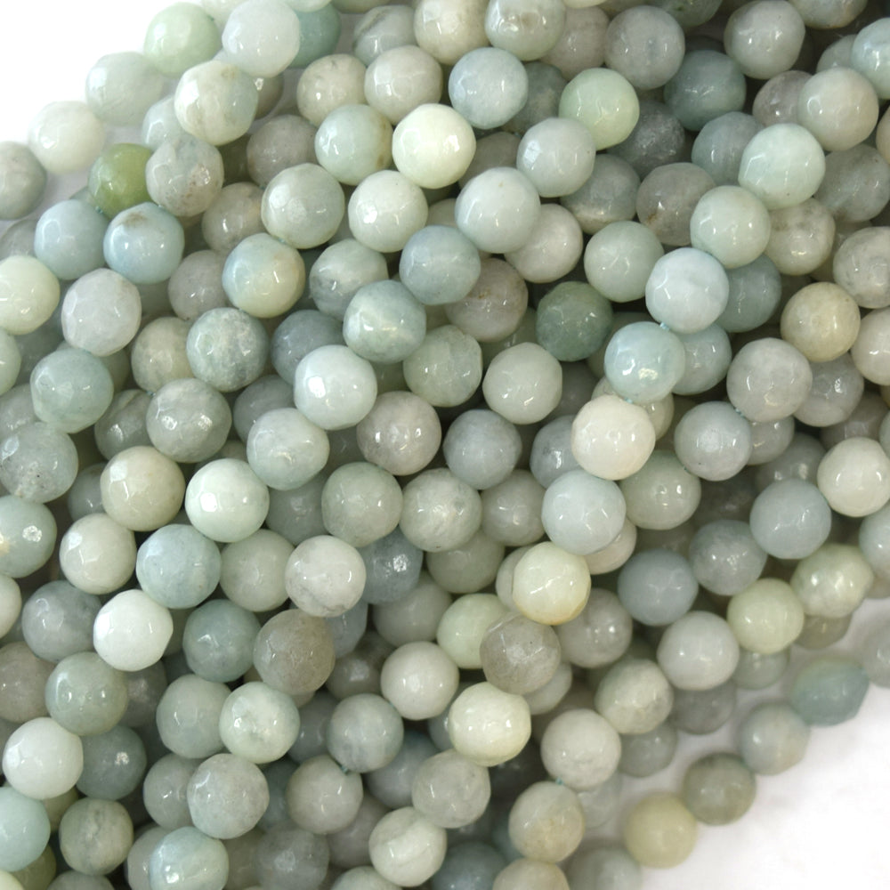 Natural Faceted Light Blue Aquamarine Round Beads 15.5" Strand 6mm 8mm 10mm S2